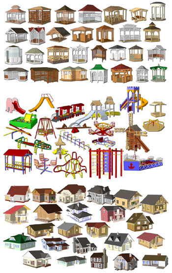 3Д модели: здания, беседки, детские площадки